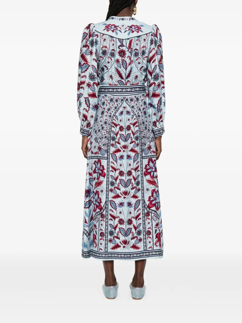 FARM Rio Marcelle midi-jurk met bloemen-print en ceintuur Blauw