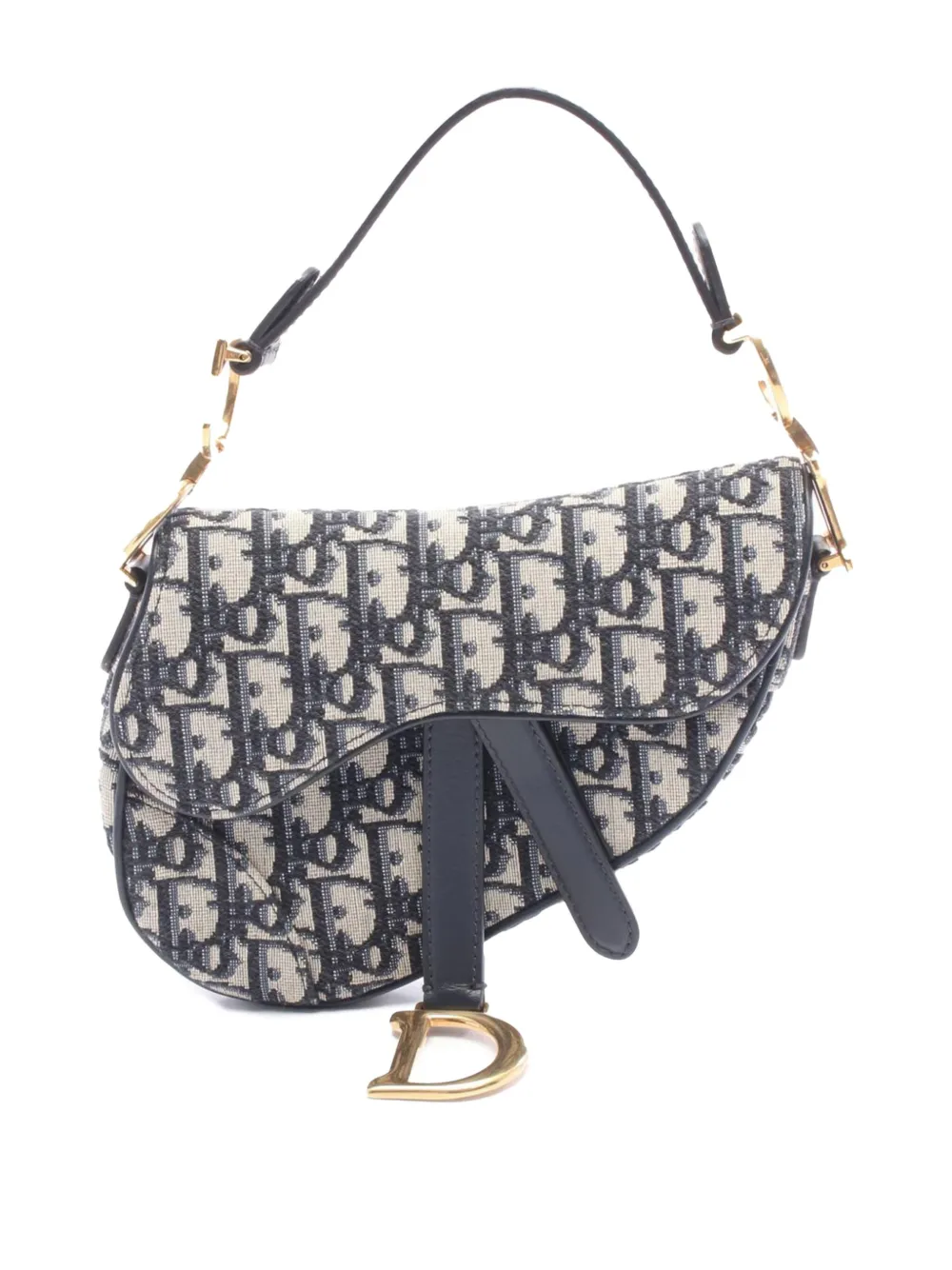 Pre-owned Dior 2018 Mini Oblique Canvas Saddle Bag Handbag In Blue