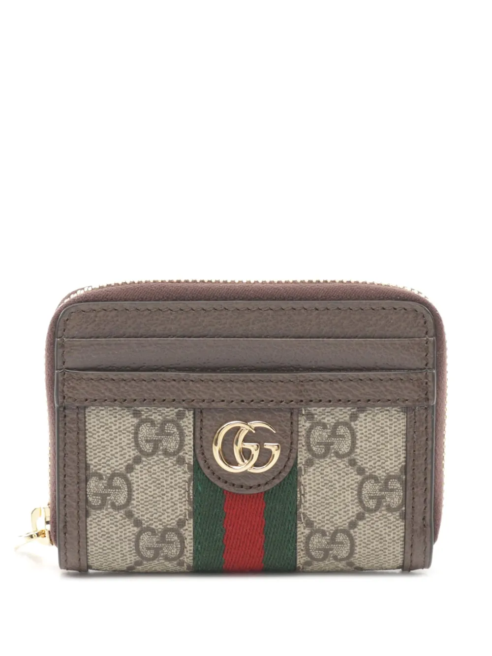 Pre-owned Gucci 2016-2025 Gg Supreme Ophidia Case Card Holder In Brown