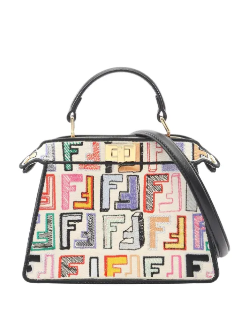 Fendi Pre-Owned bolsa satchel Chinese Valentines Day Micro Zucca Embroidered Canvas Peekaboo ISeeU 2010-2025