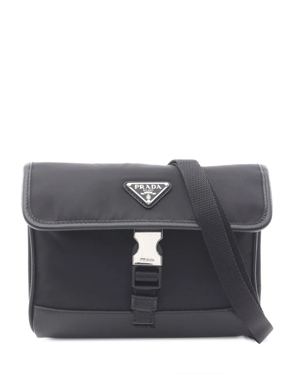 Pre-owned Prada 2013-2025 Saffiano Trimmed Re Nylon Smartphone Case Shoulder Bag In Black