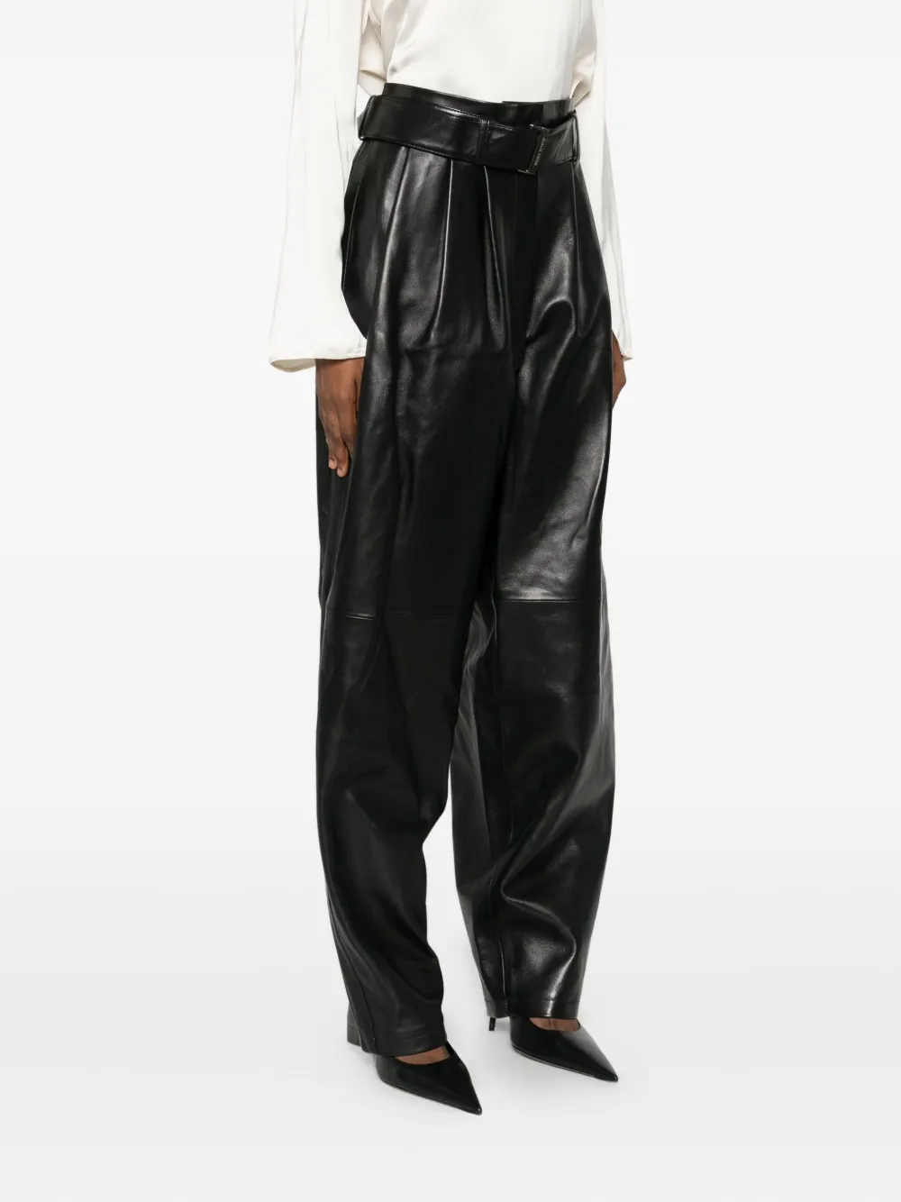 Magda Butrym Belted Leather Trousers In Black