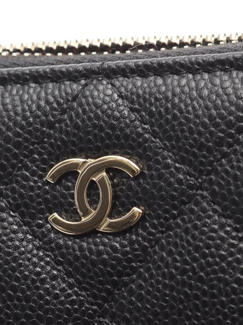 Pre-owned Chanel 2021-2025 Caviar Round Wallet Small Wallets In Black