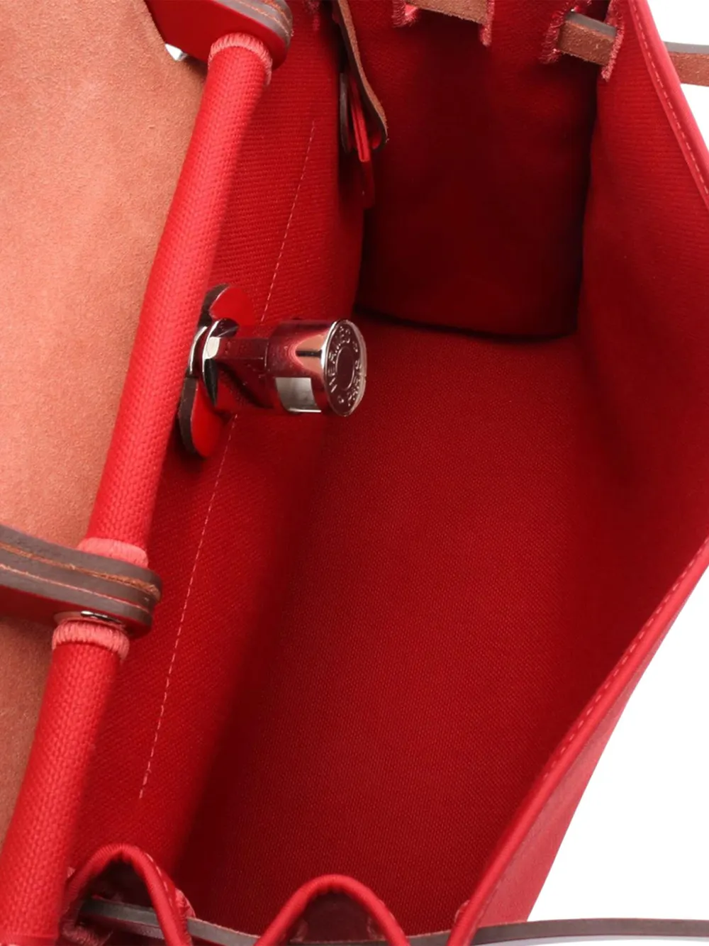Pre-owned Hermes 2019 Toile Militaire Canvas And Vache Leather Herbag Zip Pm Handbag In Red