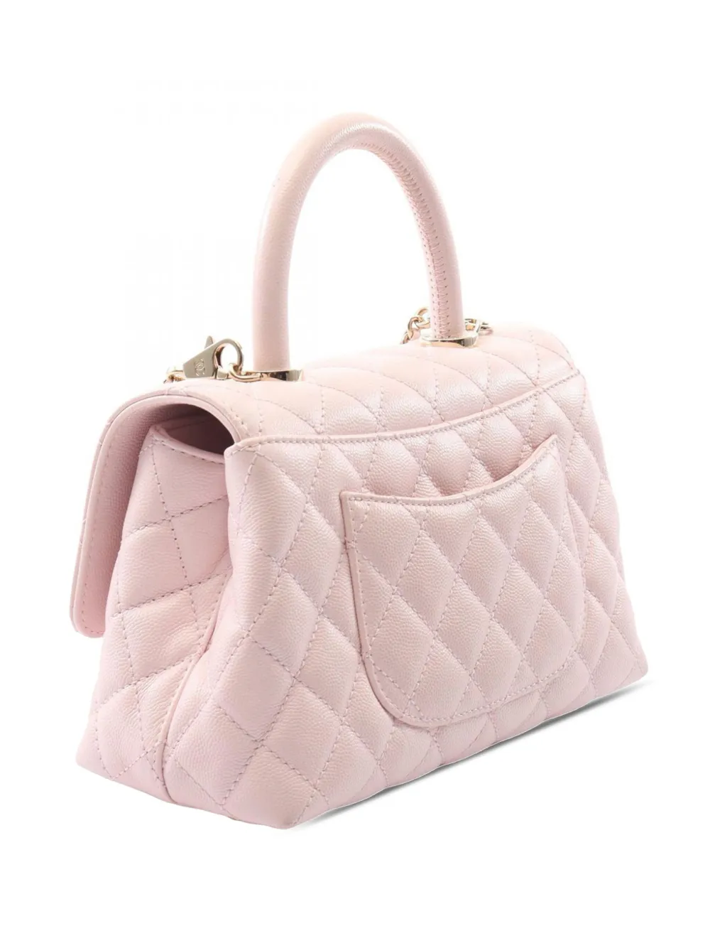 Pre-owned Chanel 2021-2025 Mini Caviar Coco Top Handle Bag Satchel In Pink