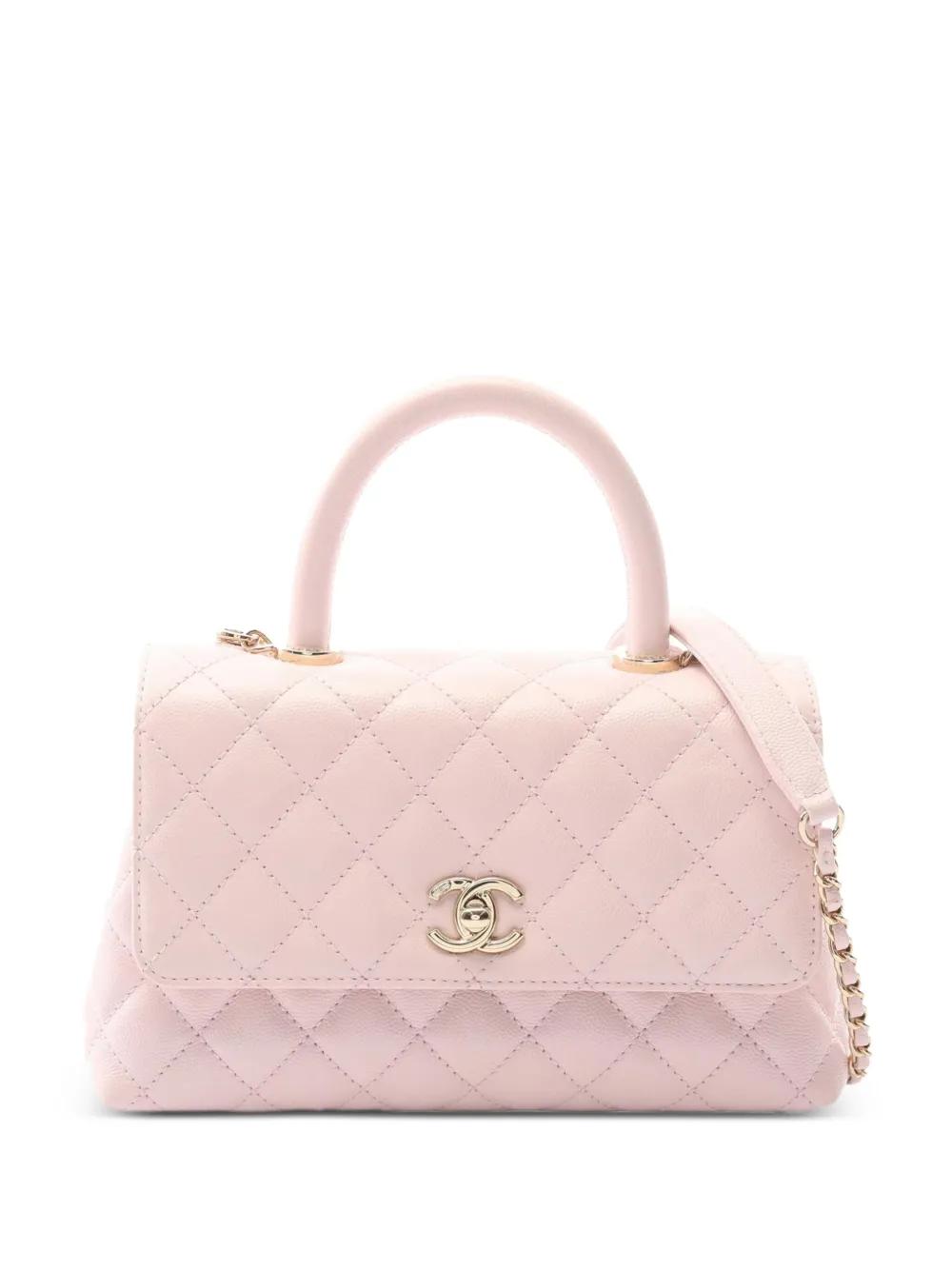 Pre-owned Chanel 2021-2025 Mini Caviar Coco Top Handle Bag Satchel In Pink