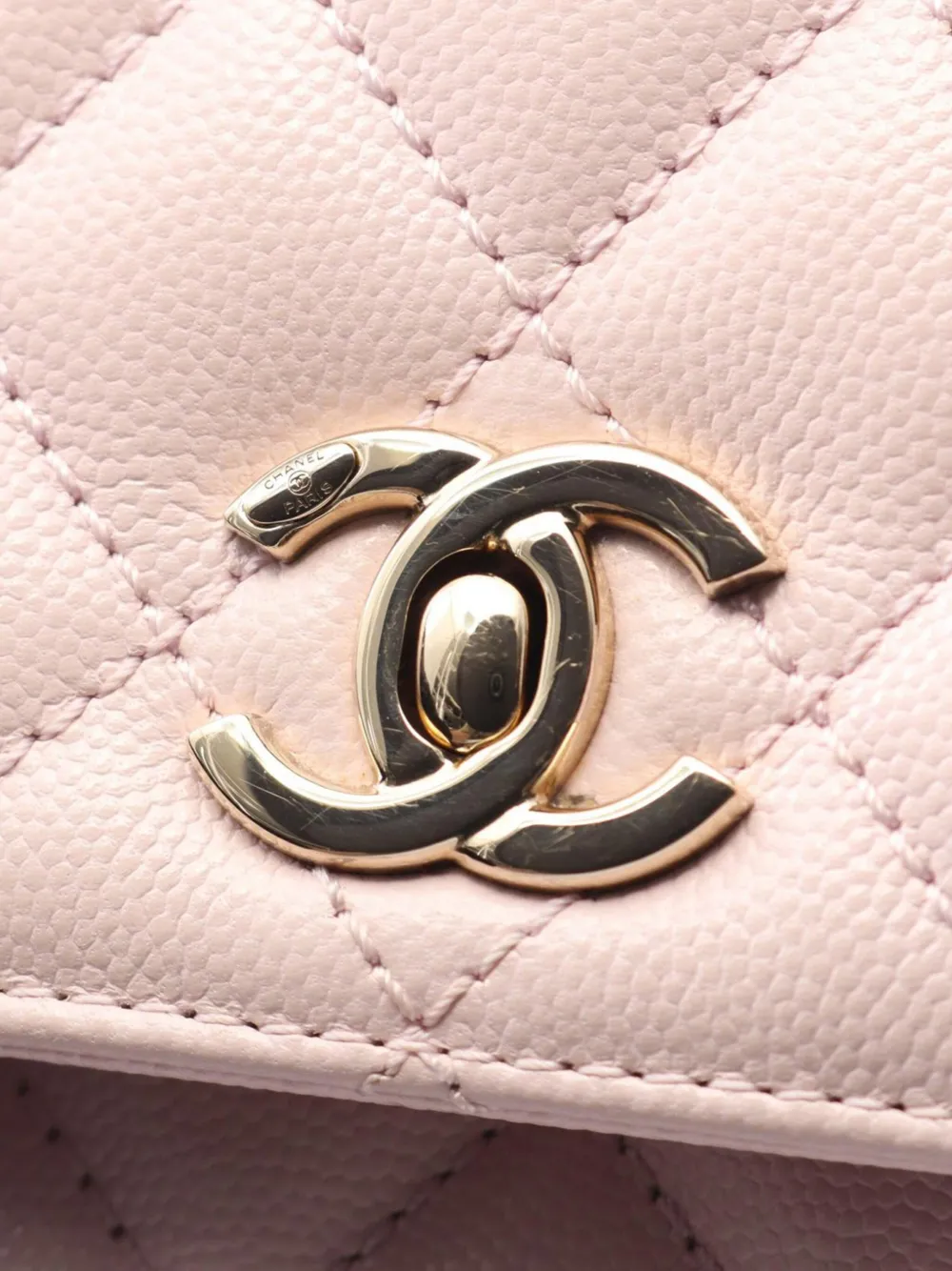 Pre-owned Chanel 2021-2025 Mini Caviar Coco Top Handle Bag Satchel In Pink