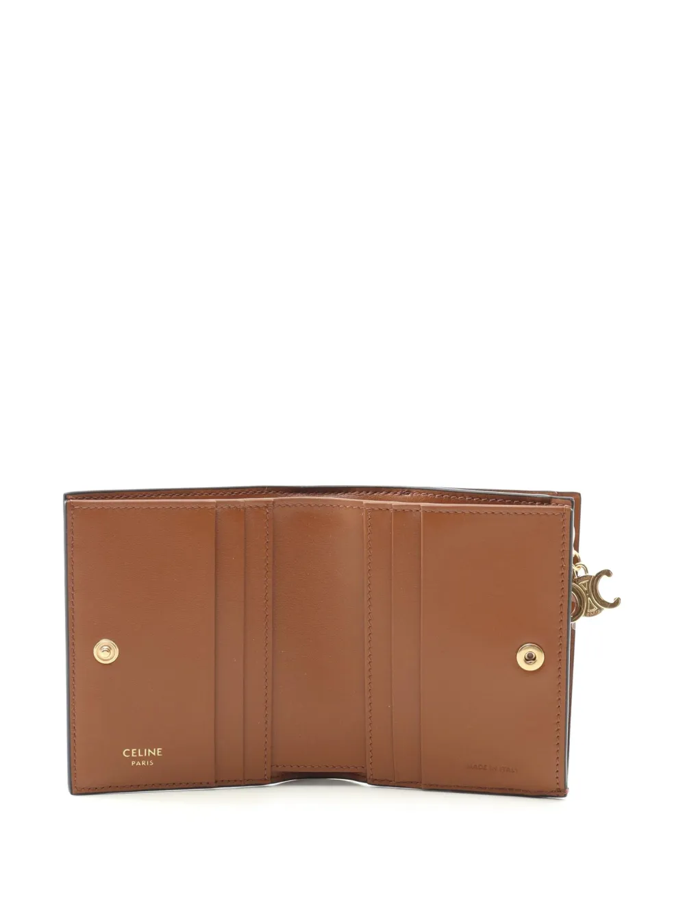 Pre-owned Celine 2010-2025 Triomphe Coated Canvas Compact Bifold Wallet Small Wallets In Brown