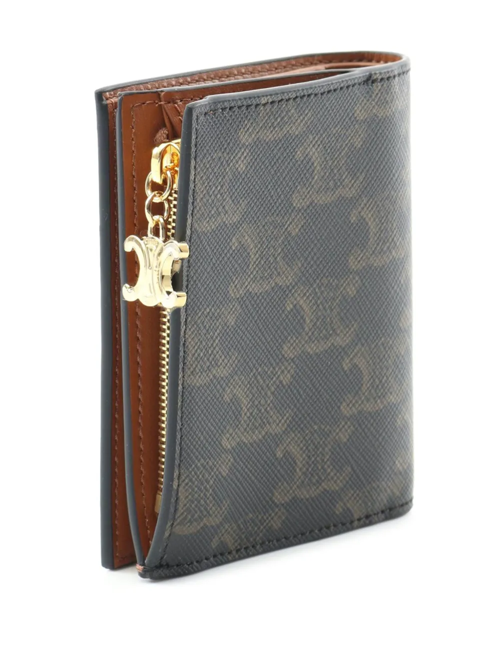 Pre-owned Celine 2010-2025 Triomphe Coated Canvas Compact Bifold Wallet Small Wallets In Brown
