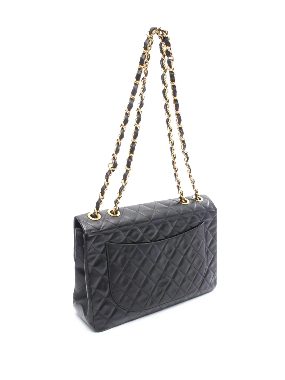 Pre-owned Chanel 1994-1996 Maxi Xl Classic Lambskin Single Flap Shoulder Bag In Black
