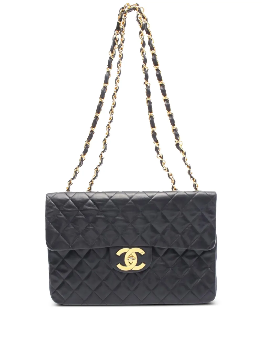 Pre-owned Chanel 1994-1996 Maxi Xl Classic Lambskin Single Flap Shoulder Bag In Black