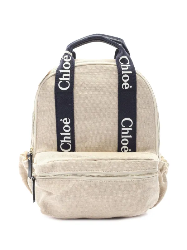 Chloé Canvas Leather Backpack Brown Logo Chloe - Logo-embroidery Two-tone Backpack - igloobaby