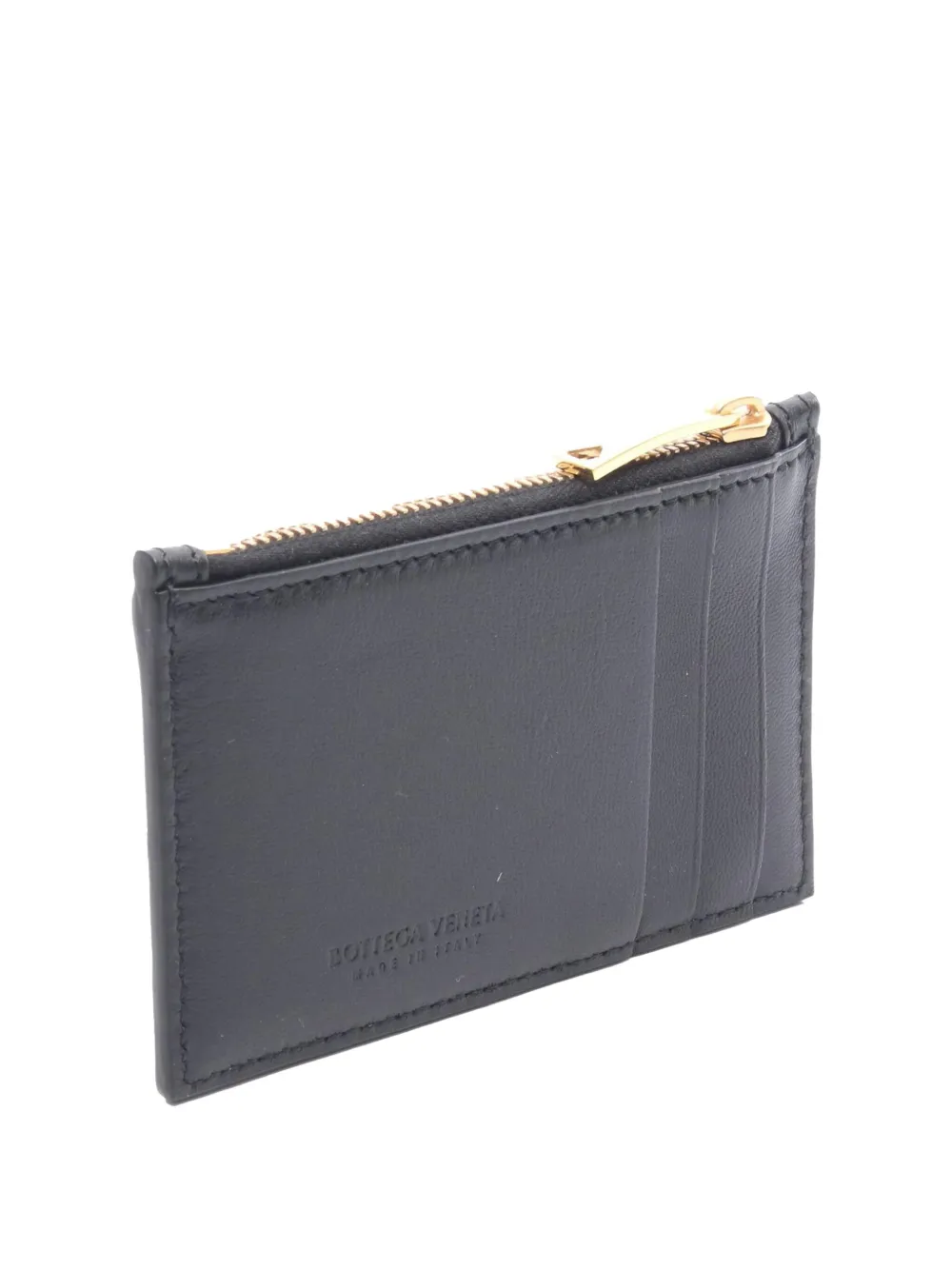 Pre-owned Bottega Veneta 2012-2025 Nappa Intreccio Cassette Zipped Case Card Holder In Black