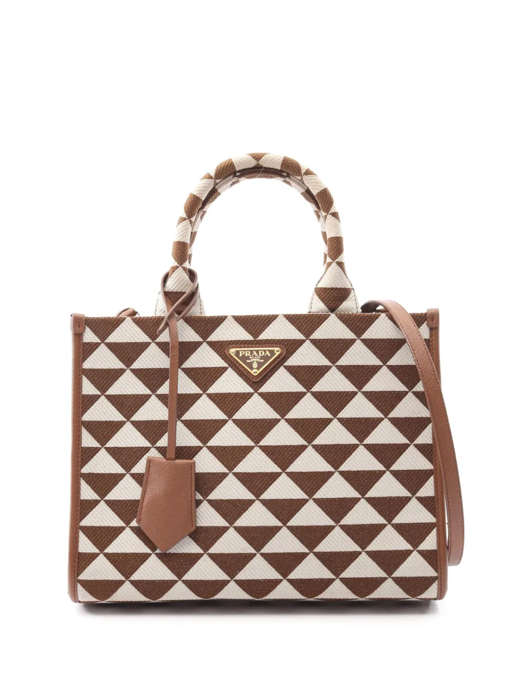 Pre-owned Prada 2013-2025 Small Canvas Symbole Triangolo Satchel In Brown