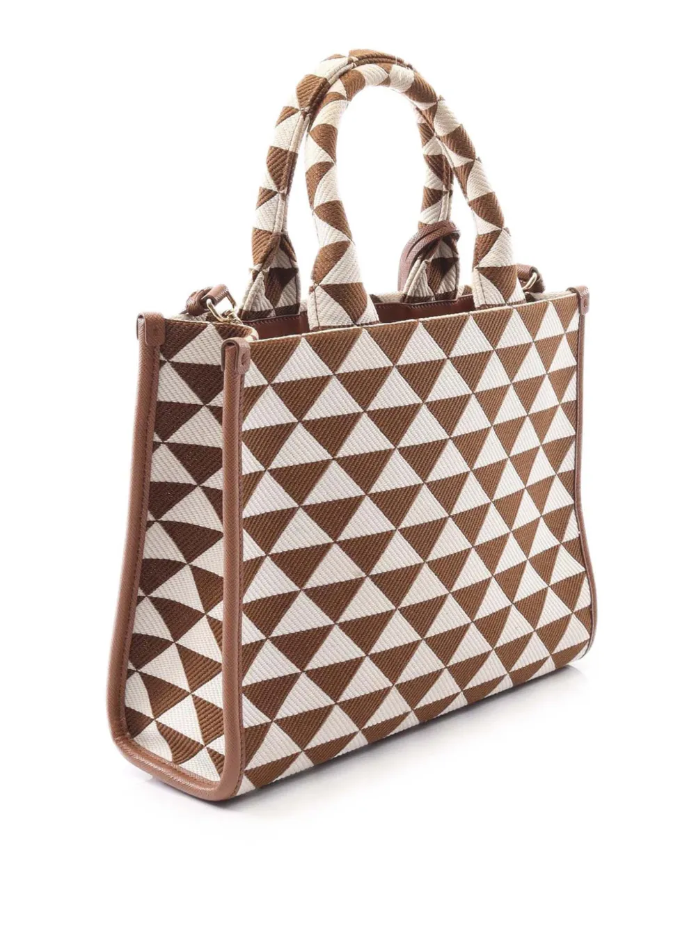 Pre-owned Prada 2013-2025 Small Canvas Symbole Triangolo Satchel In Brown