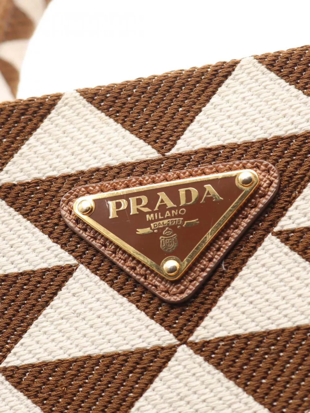 Pre-owned Prada 2013-2025 Small Canvas Symbole Triangolo Satchel In Brown
