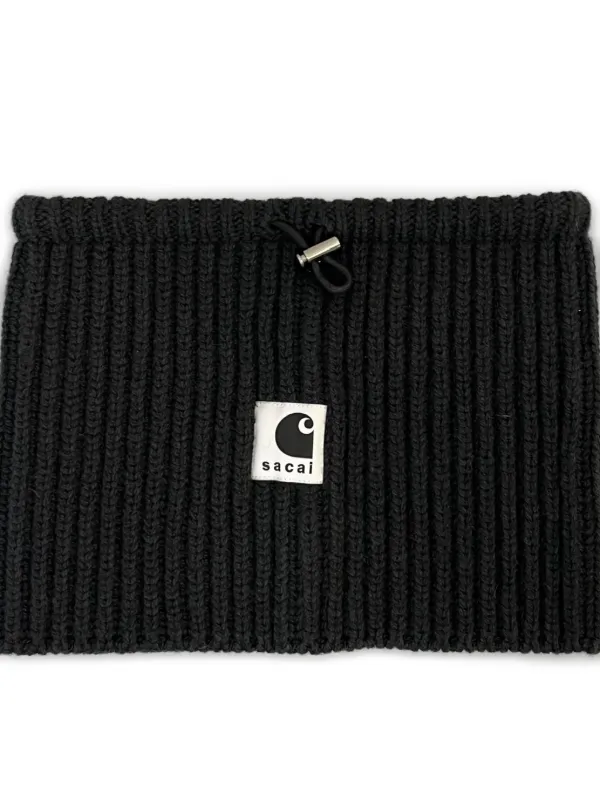 Sacai x Carhartt WIP Ribbed Logo Neck Warmer | Black | FARFETCH UK