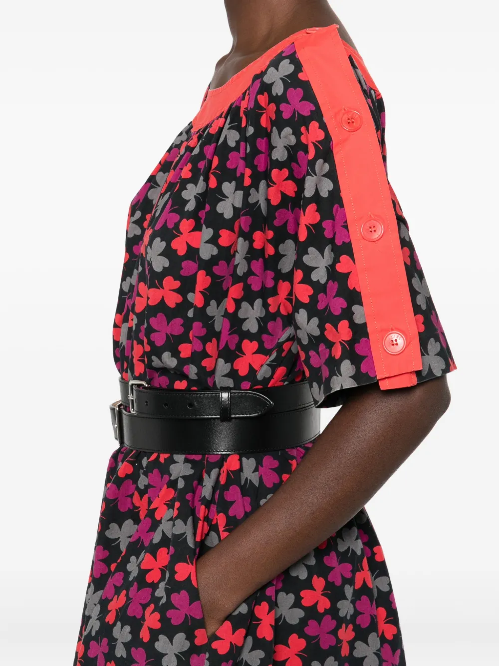 Pre-owned Celine 1990s Clover-print Midi Dress In Black