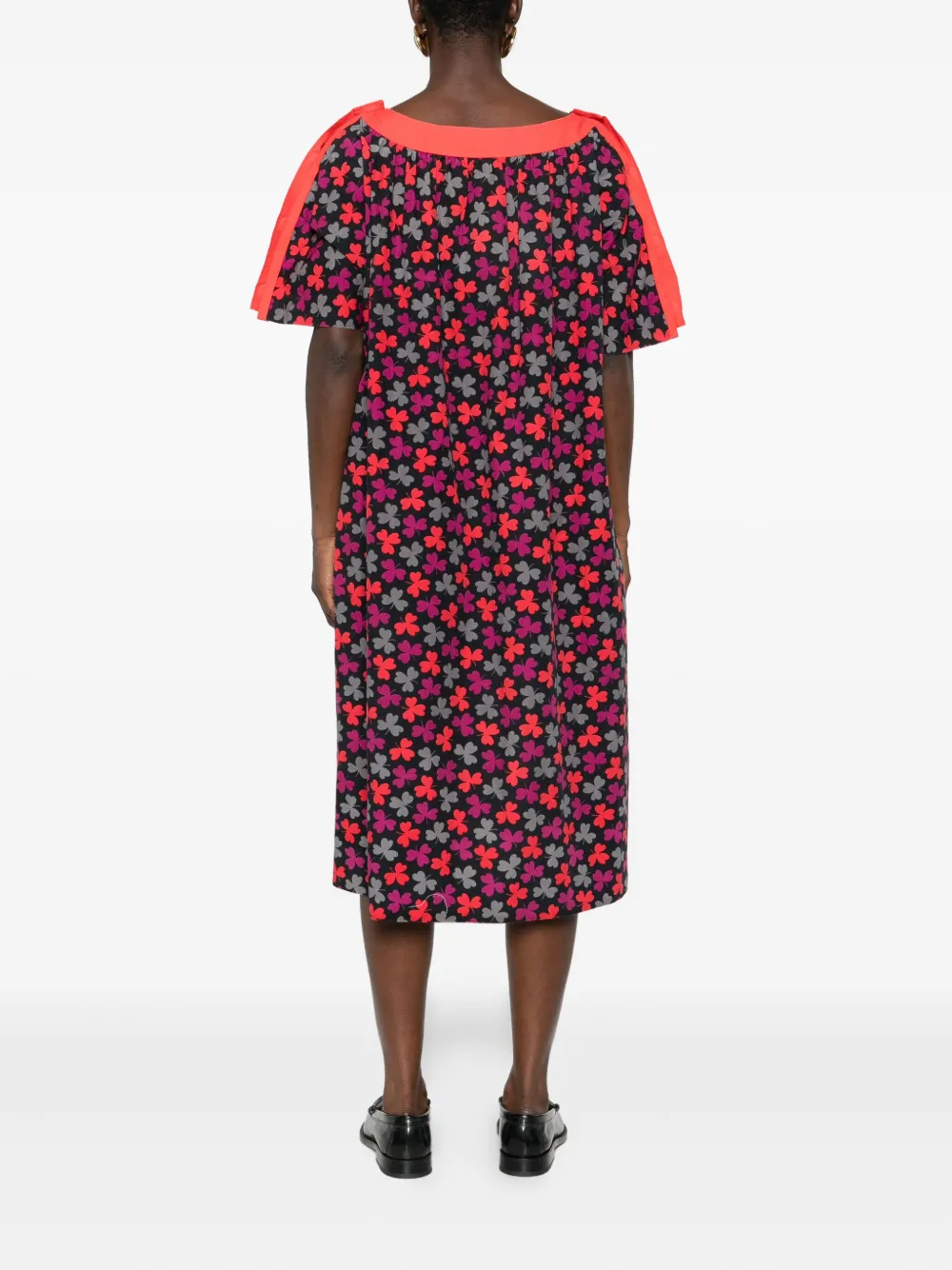 Pre-owned Celine 1990s Clover-print Midi Dress In Black