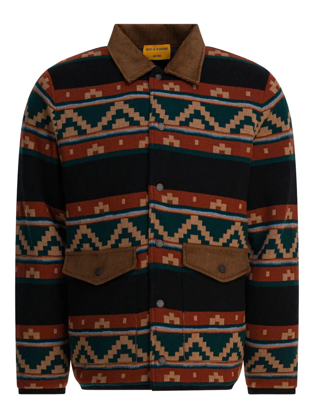 Guest In Residence Patterned Corduroy-collar Jacket In Black