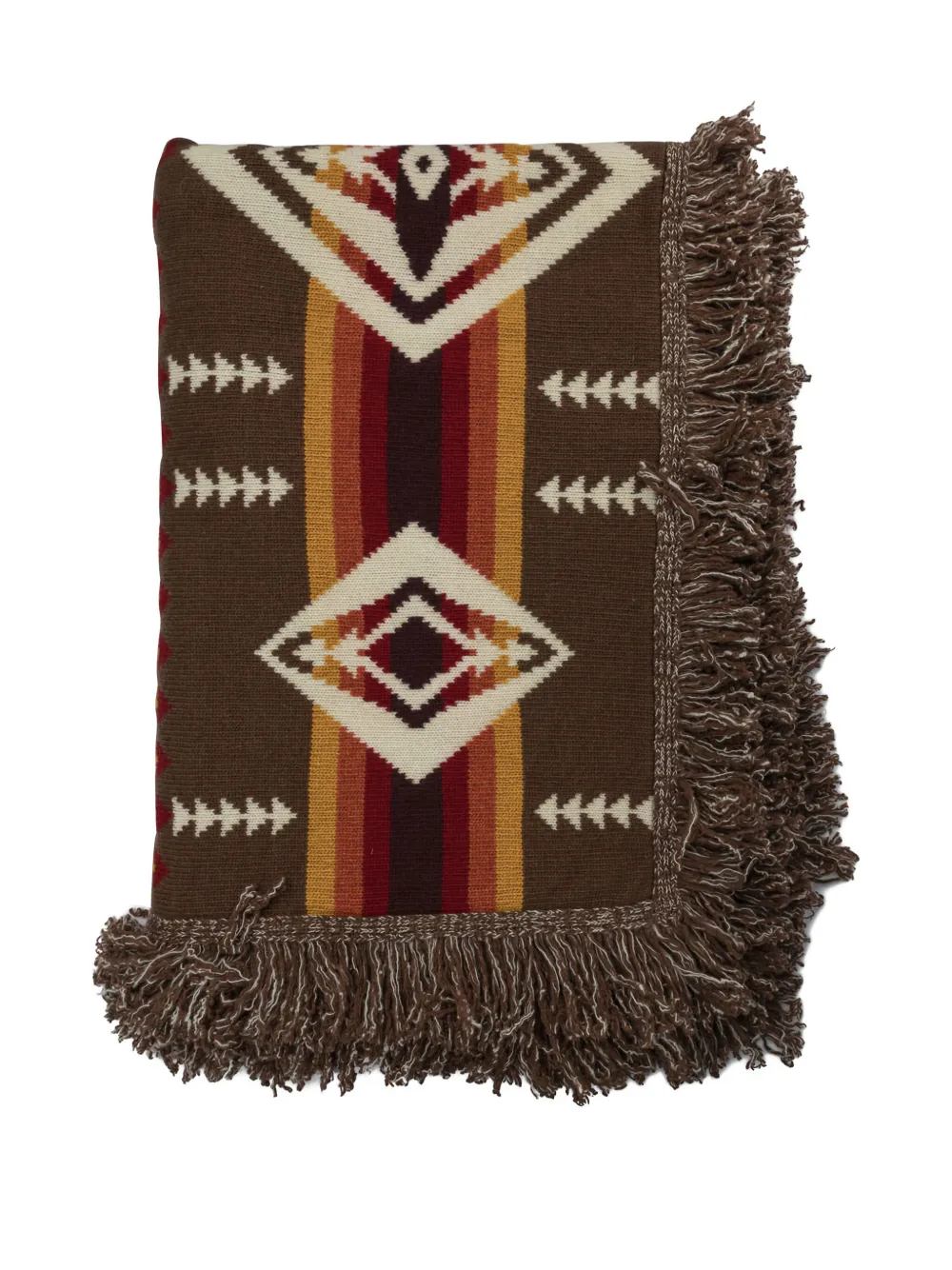 RAKKI fringed geometric wool throw | Brown | Image 1