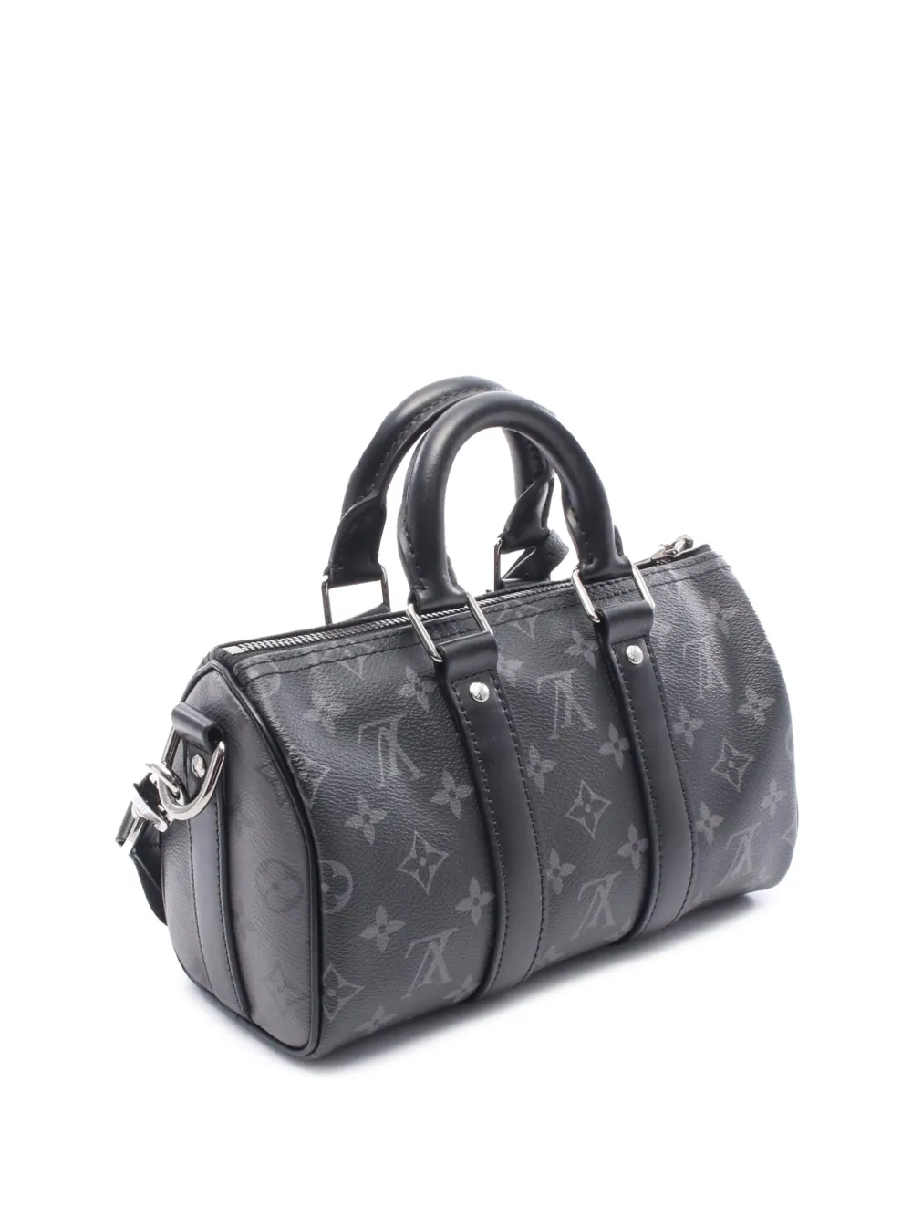 Pre-owned Louis Vuitton 2021-2025 Monogram Eclipse Reverse Keepall Bandouliere 25 Satchel In Black
