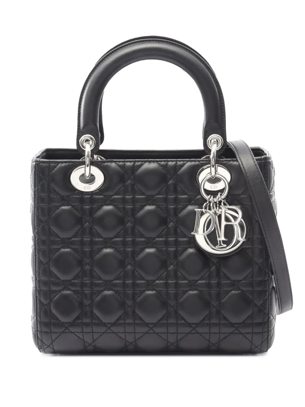 Бывшая в употреблении сумка Christian Dior 2012 года из овечьей кожи среднего размера Cannage Lady Dior