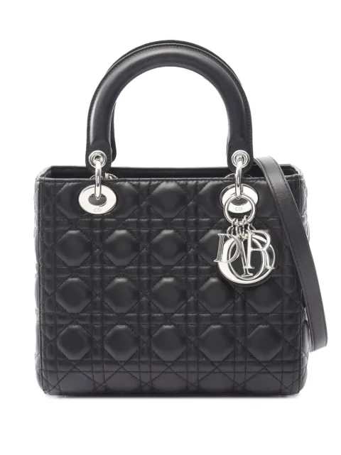 Christian Dior Pre-Owned bolsa de mano Lady Dior mediana de piel de cordero y lona Cannage 2012