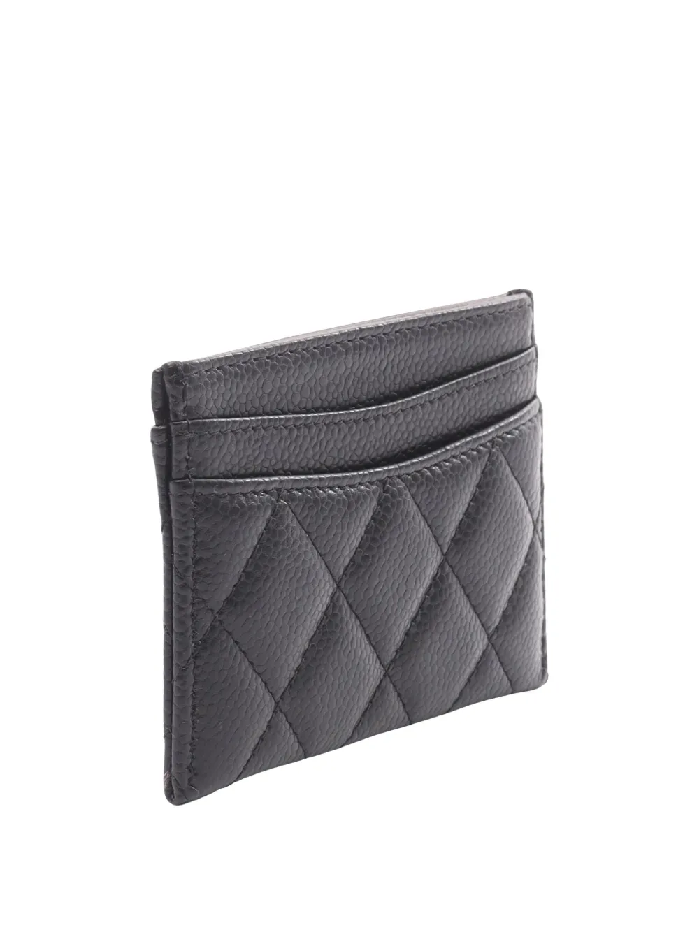 Pre-owned Chanel 2021-2025 Cc Quilted Caviar Card Holder In Black