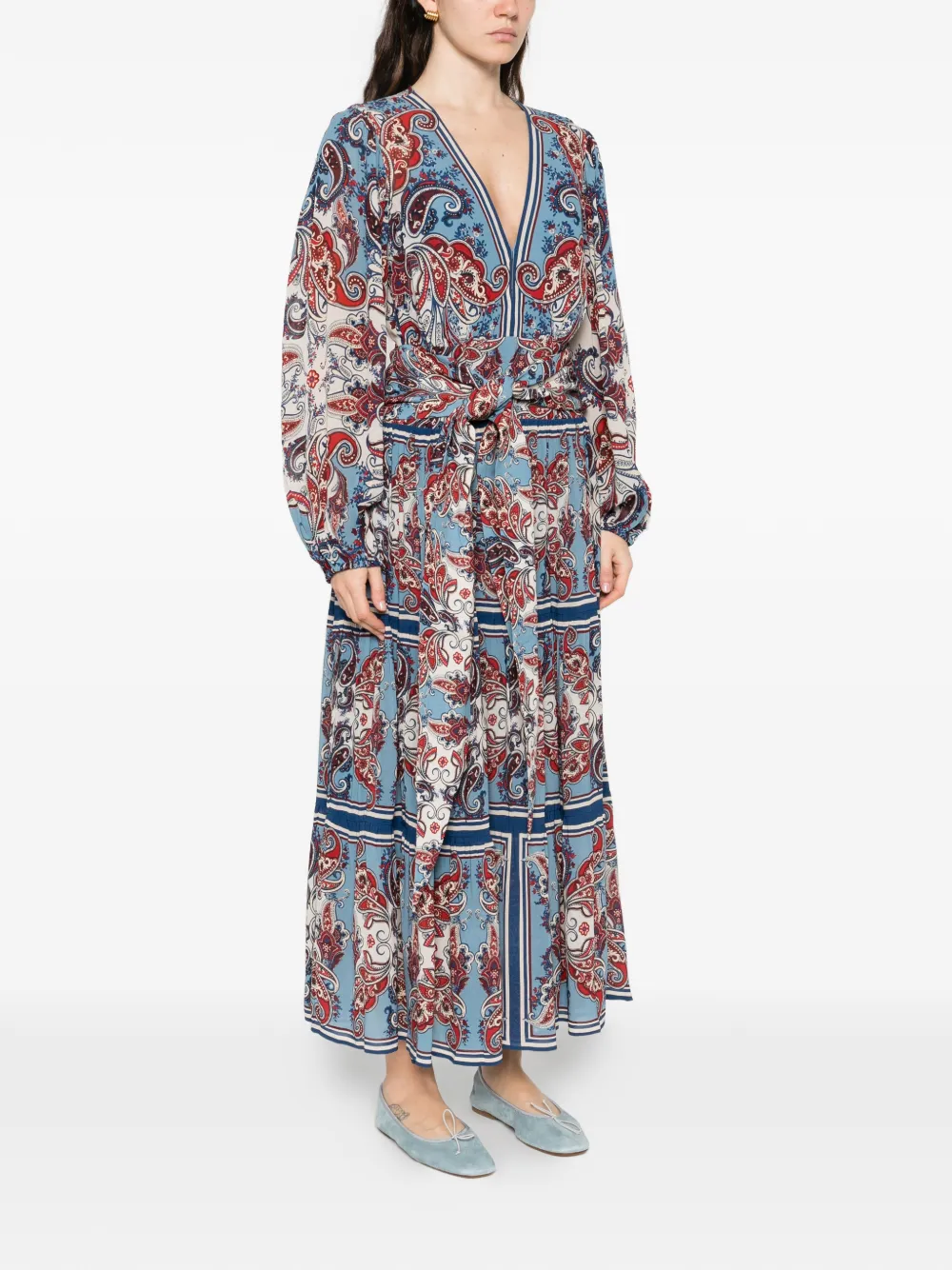 FARM Rio Gelaagde maxi-jurk met paisley-print Blauw