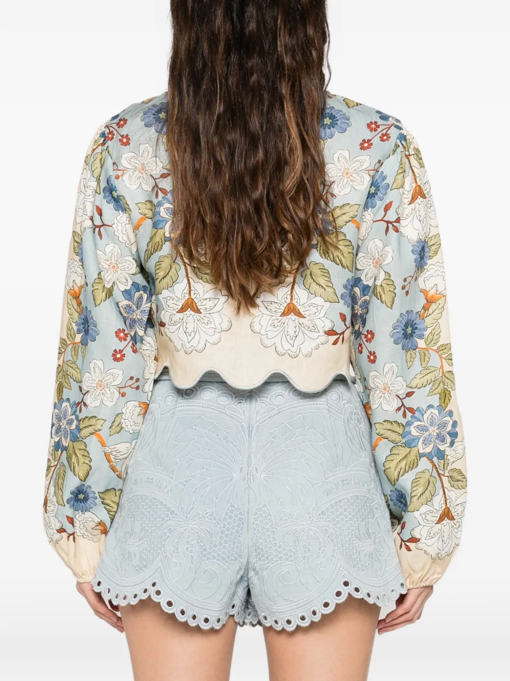 Floral-Print Linen Blouse