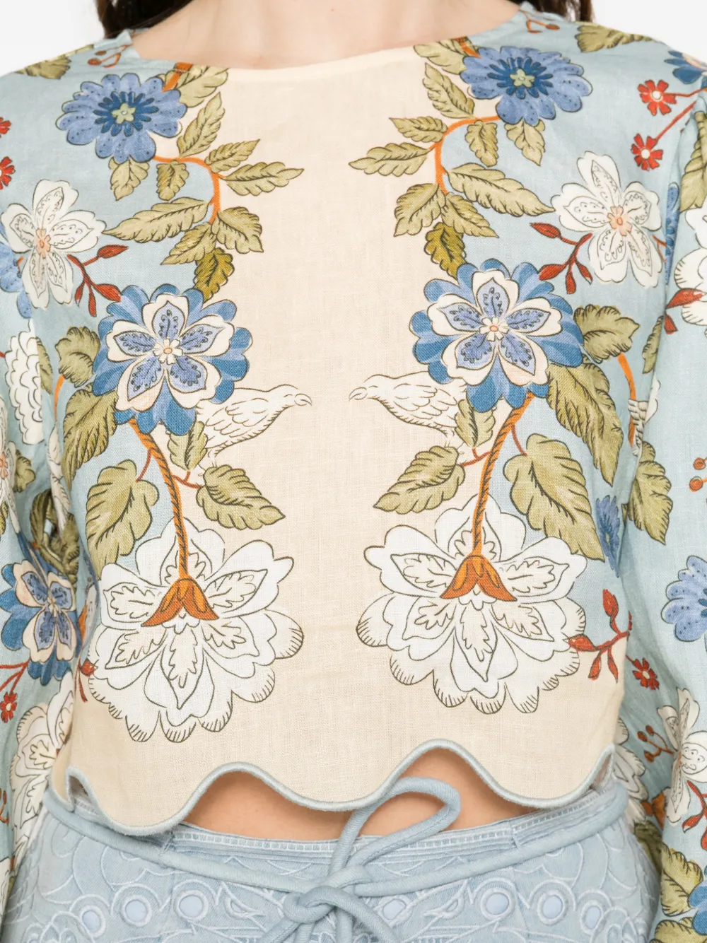 Floral-Print Linen Blouse