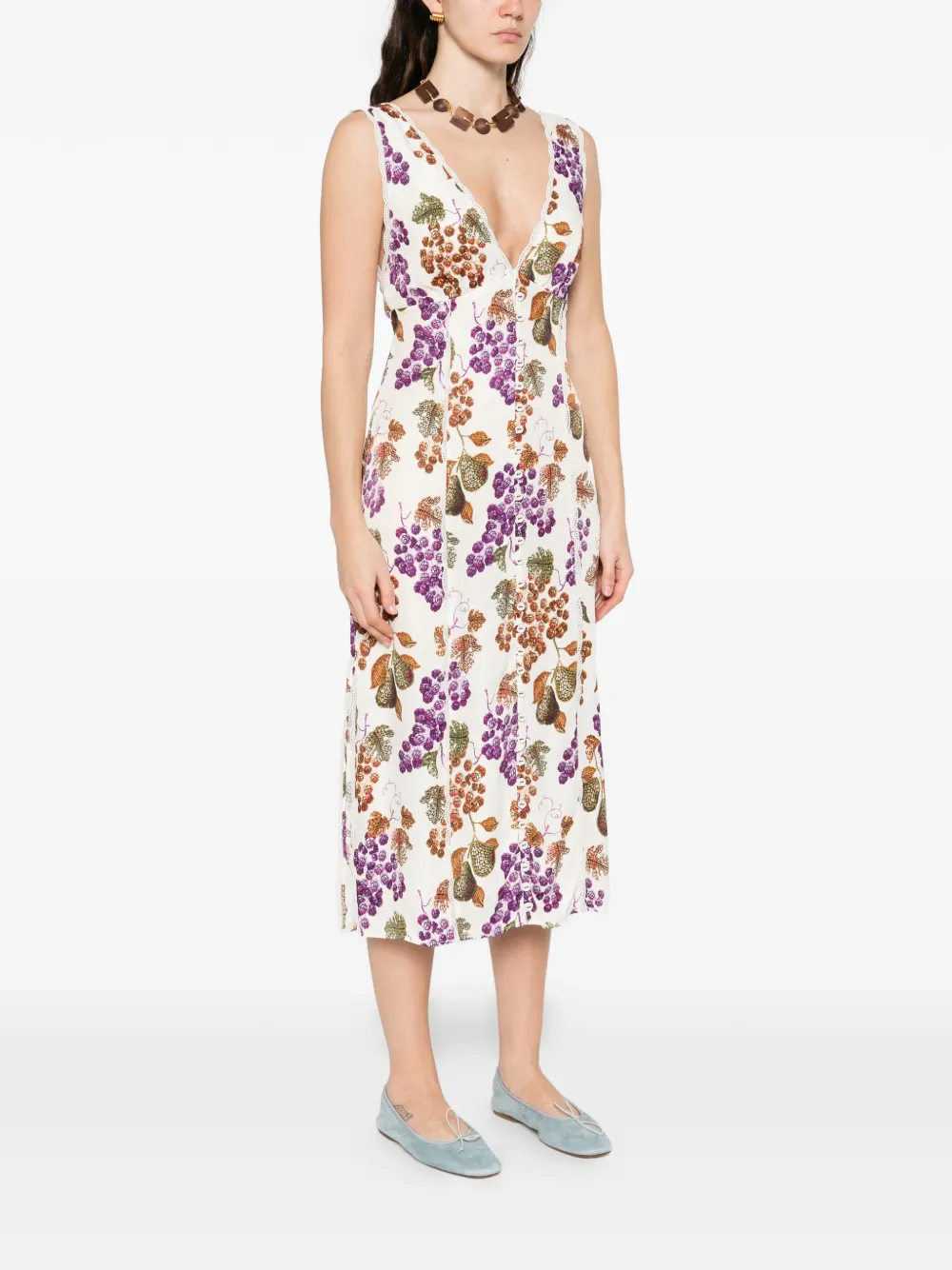 FARM Rio Grape Garden mouwloze midi-jurk Wit