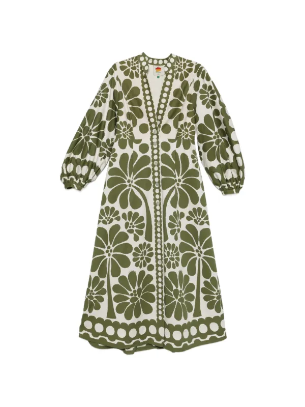 slim fit dress slacks Farm Rio Midi Dress in Delicate Tapestry Green – Leigh's of Breton Village main image 0