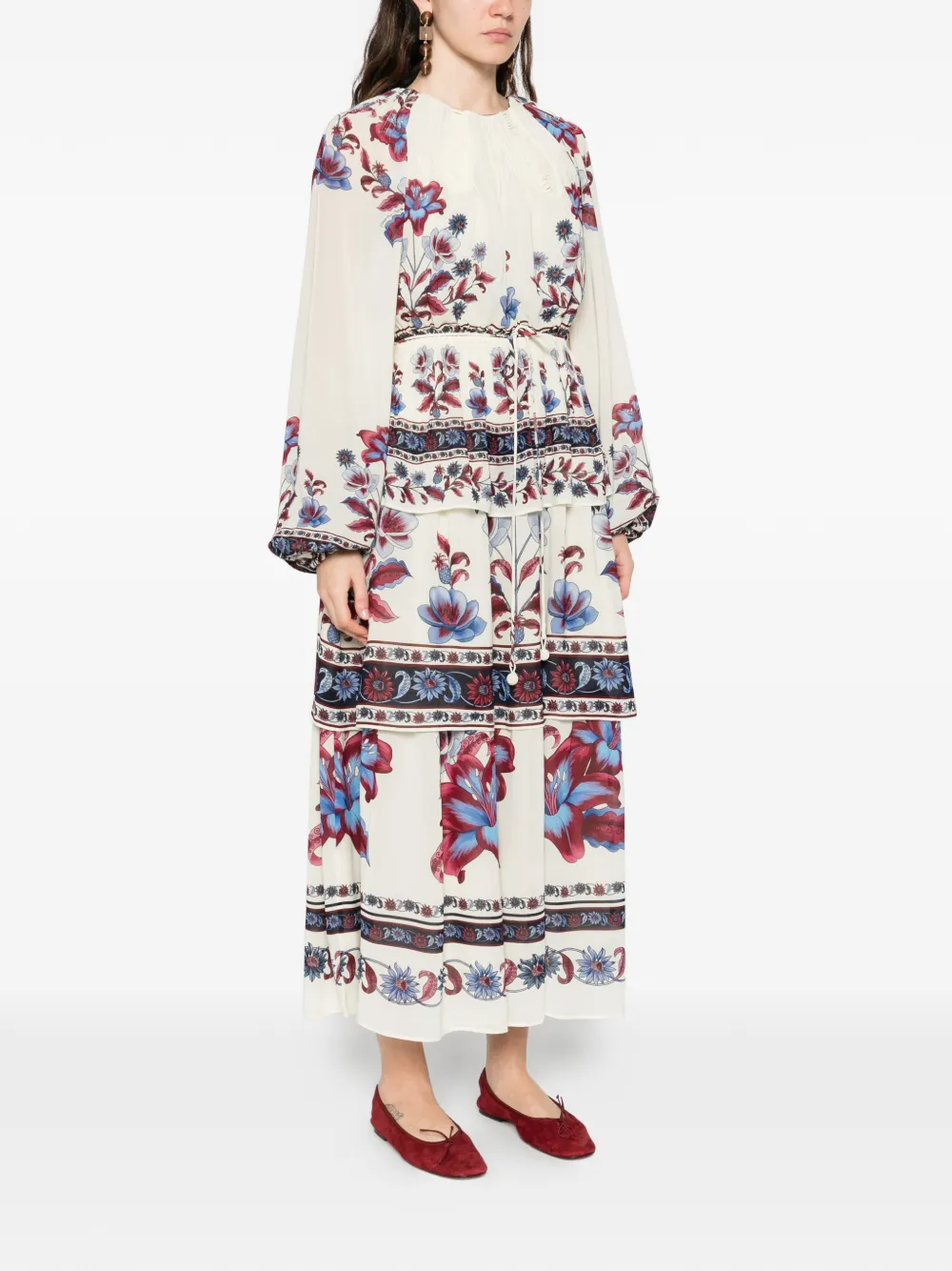 FARM Rio Malu Winter maxi-jurk met bloemenprint Beige