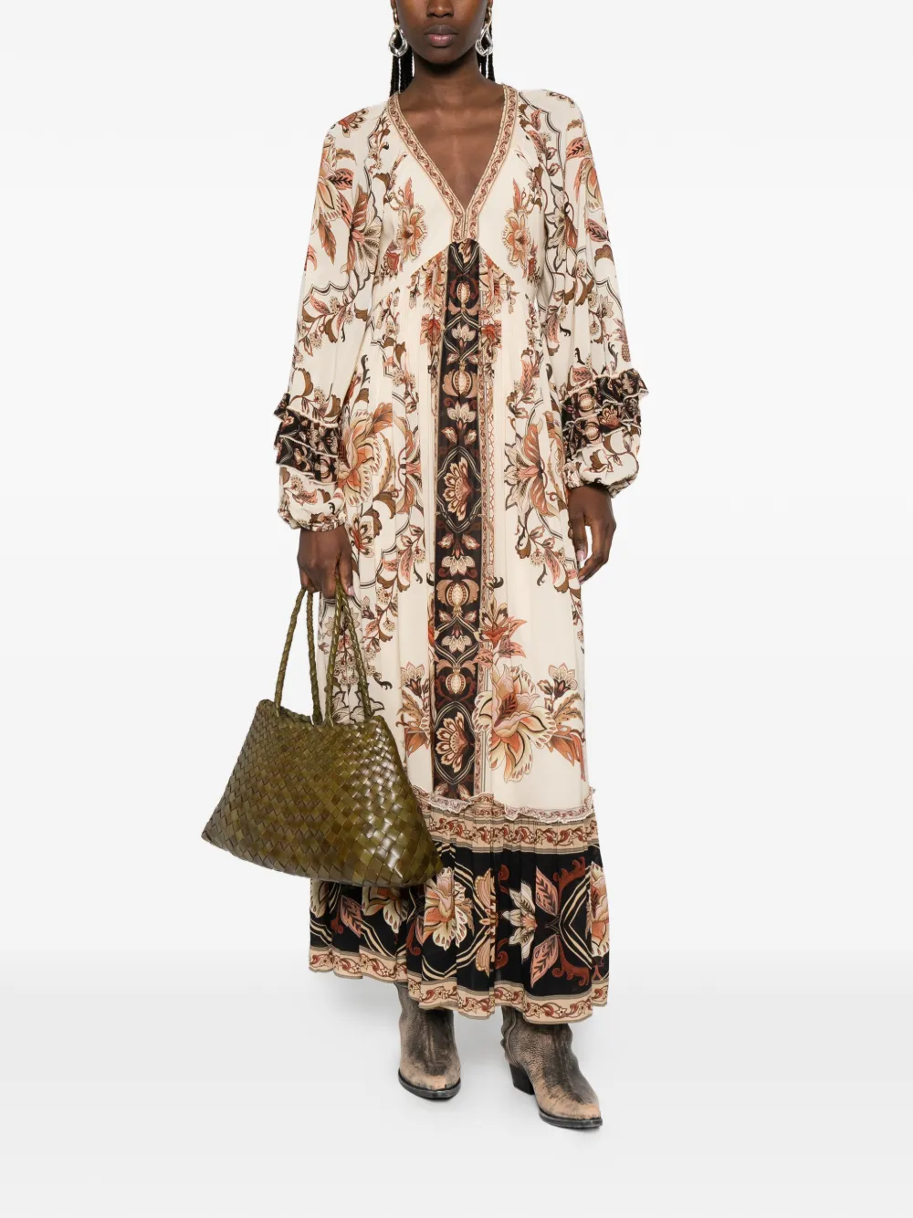 FARM Rio Majestic Garden jurk met bloemenprint en ruches Beige