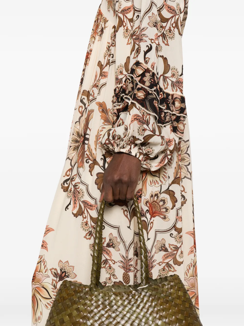 FARM Rio Majestic Garden jurk met bloemenprint en ruches Beige