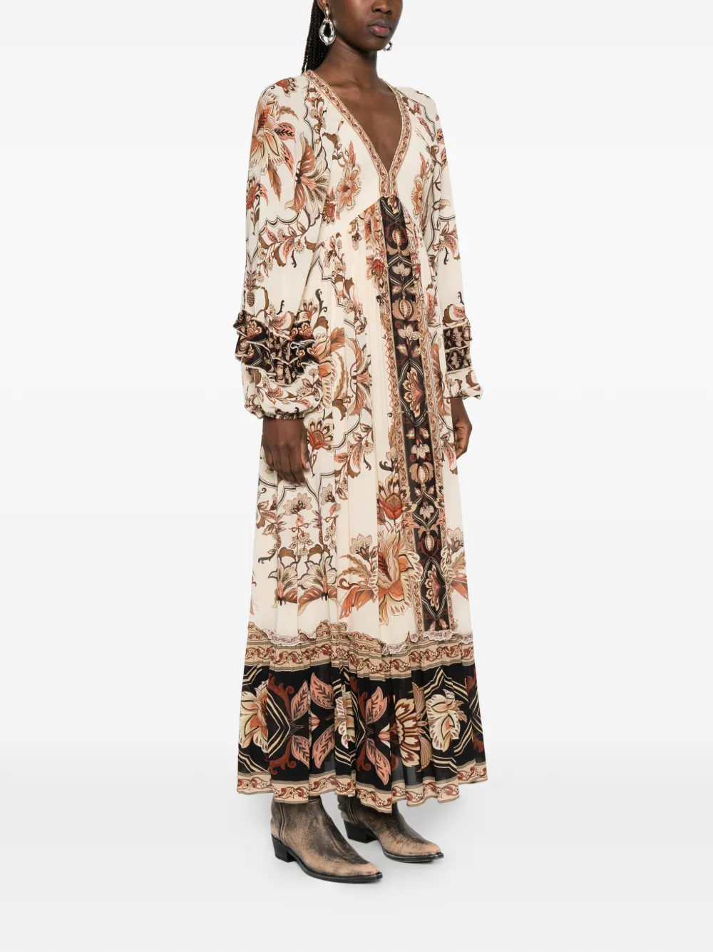FARM Rio Majestic Garden jurk met bloemenprint en ruches Beige