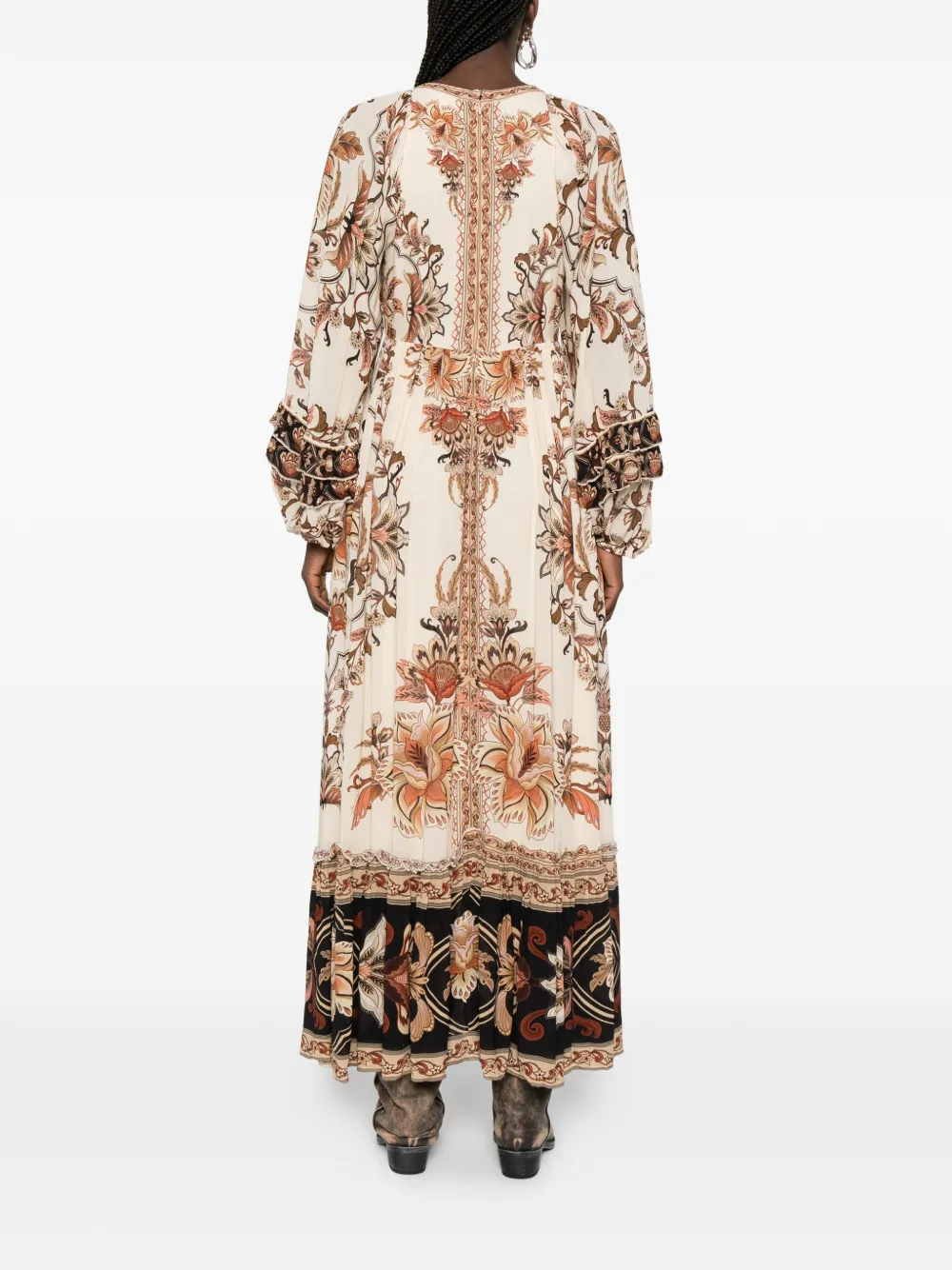 FARM Rio Majestic Garden jurk met bloemenprint en ruches Beige