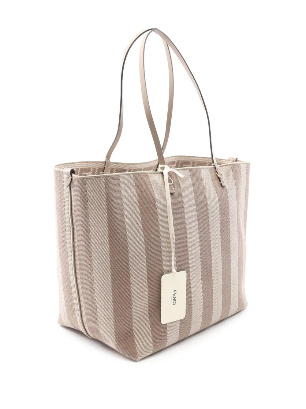 Pre-owned Fendi 2018-2025 Large Zucca Canvas Pequin Striped Reversible Roll Tote Bag In Brown