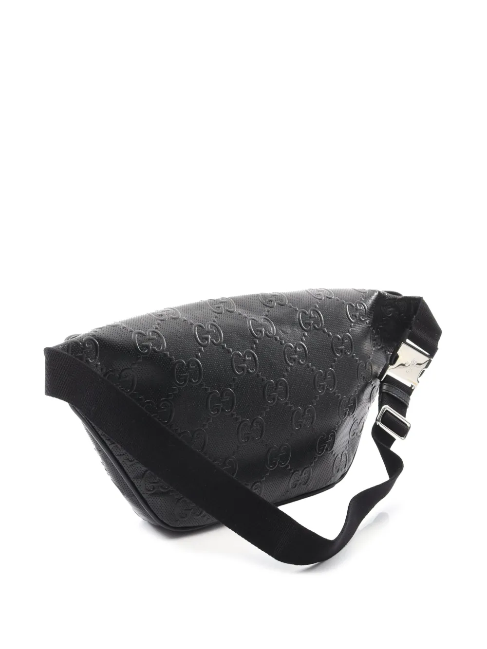 Pre-owned Gucci 2000-2015 Gg Embossed Perforated Leather Pocket Belt Bag In Black