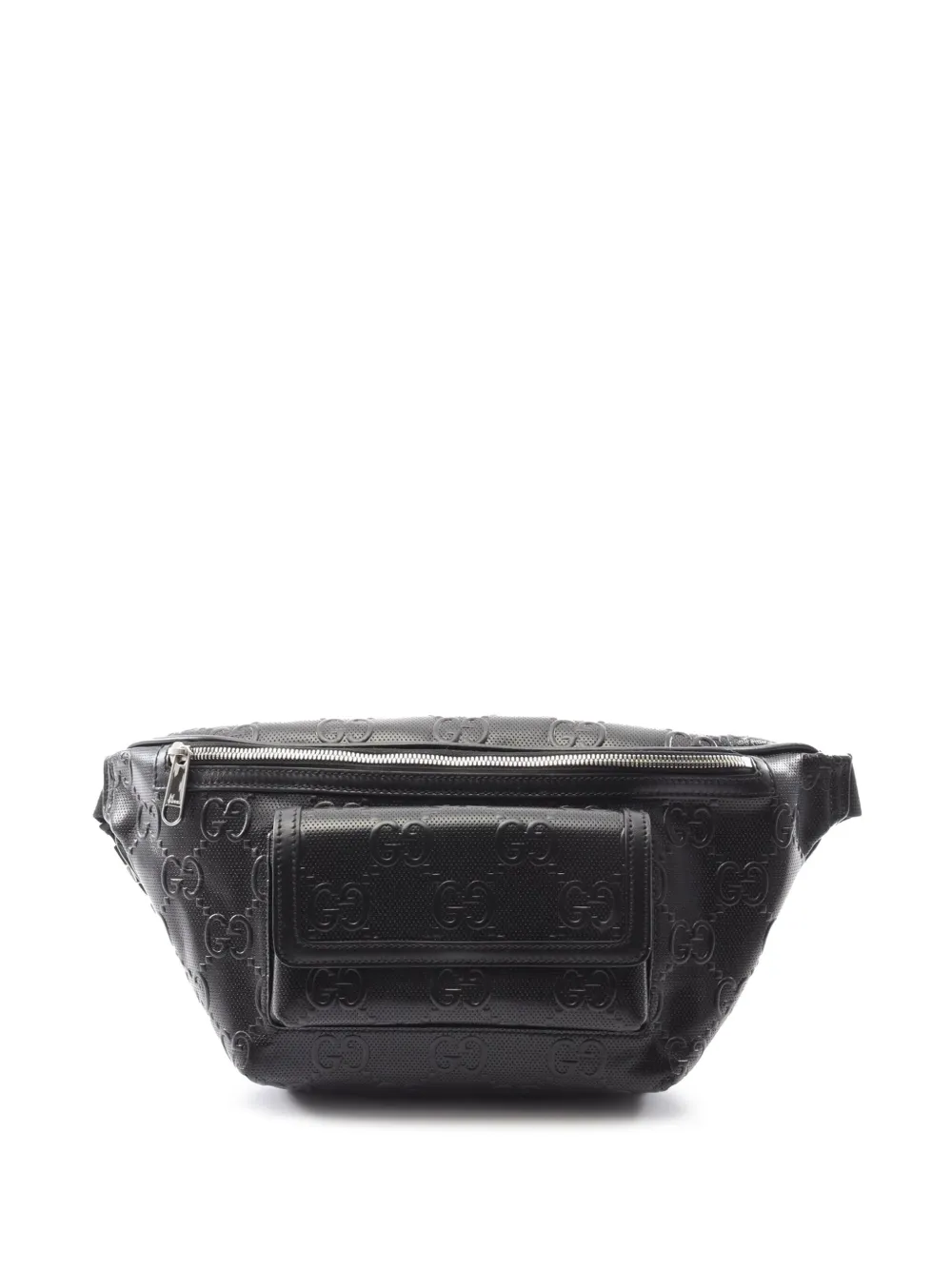 Pre-owned Gucci 2000-2015 Gg Embossed Perforated Leather Pocket Belt Bag In Black