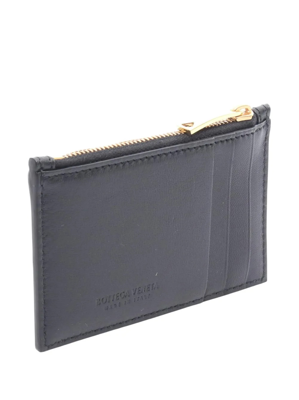 Pre-owned Bottega Veneta 2012-2025 Nappa Intreccio Cassette Zipped Case Card Holder In Black