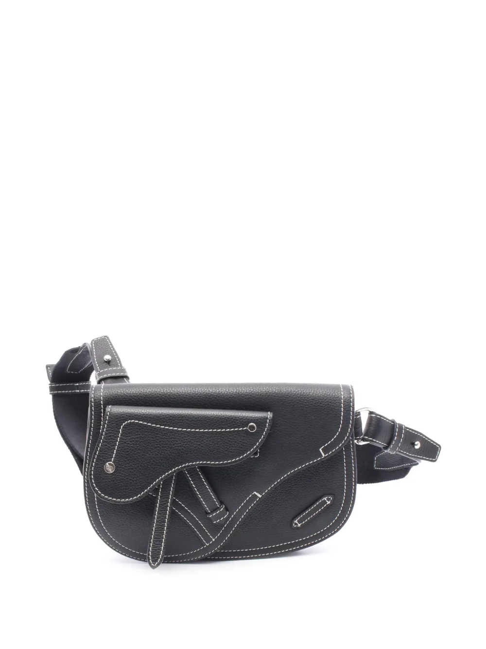 Pre-owned Dior 2000-2025 Kaws Grained Calfskin Saddle Pouch Crossbody Bag In Black