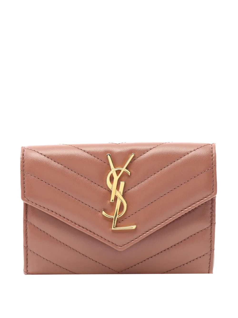 Pre-owned Saint Laurent 2013-2025 Lambskin Cassandre Wallet Small Wallets In Brown