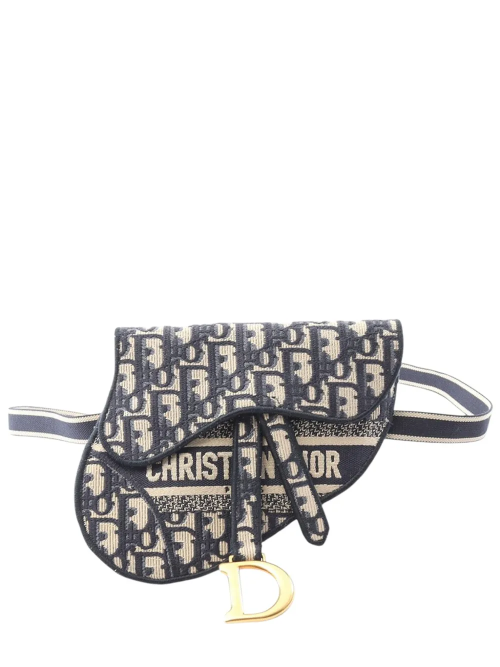 Pre-owned Dior 2010-2025 Oblique Canvas Saddle Belt Bag In Brown