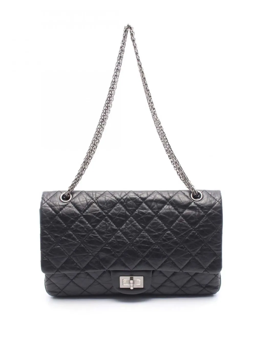 Pre-owned Chanel 2010-2011 Maxi Reissue 2.55 Aged Calfskin Double Flap Shoulder Bag In Black