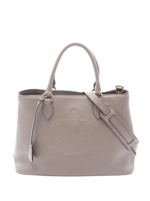 Prada Pre-Owned bolsa satchel Medium Embossed Glace Calf Logo 2010-2025