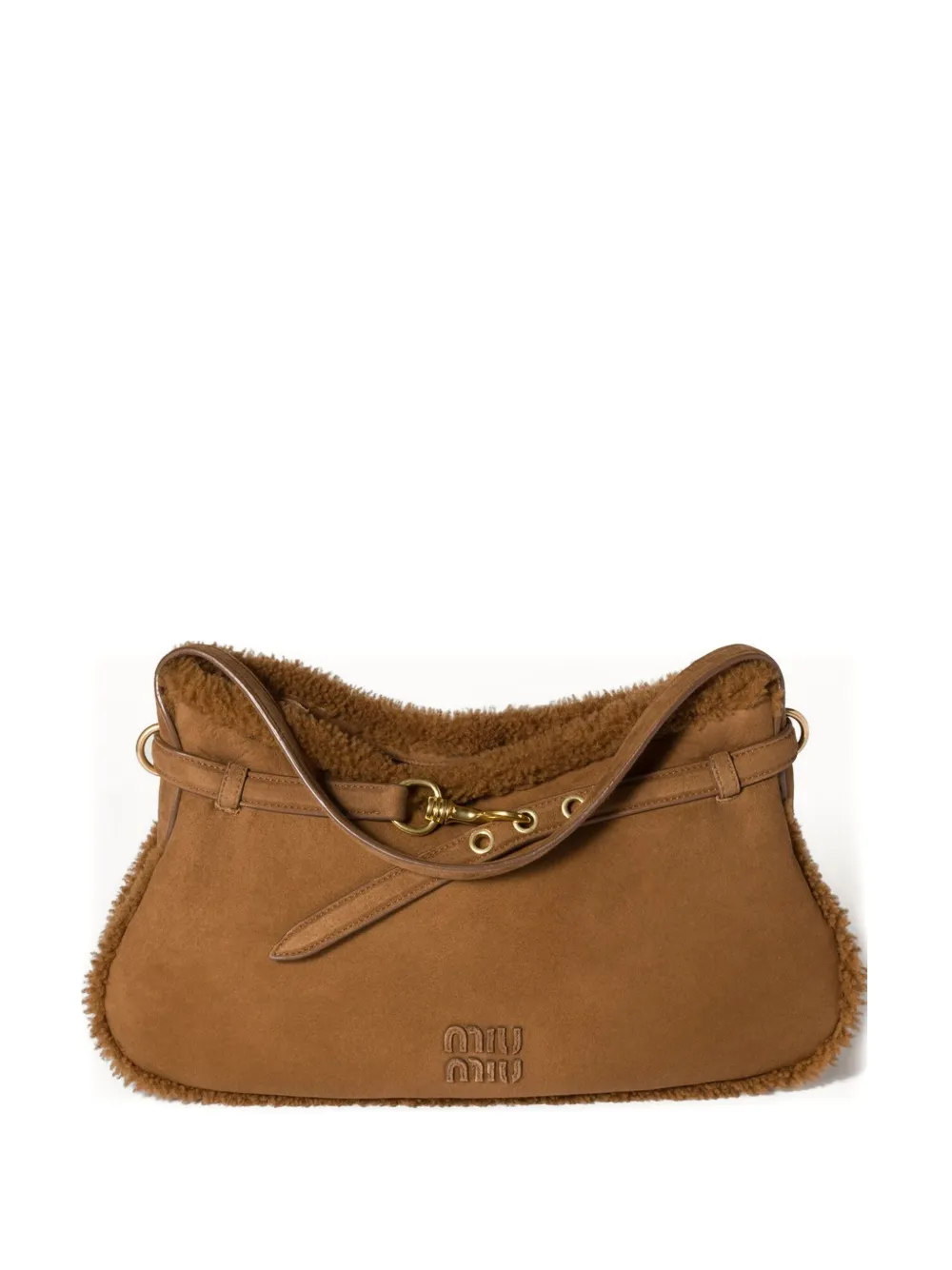 Miu Miu Aventure Shearling Bag In Brown