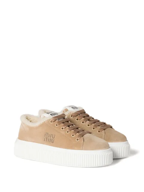Miu Miu logo-embroidered suede sneakers
